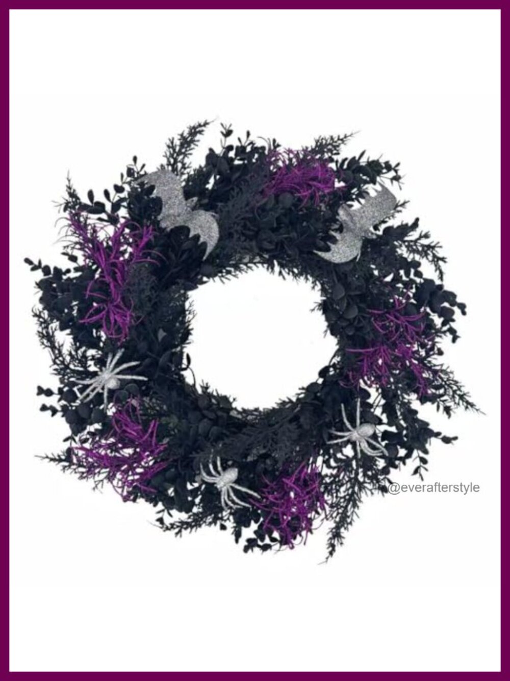 20 Inch Halloween Wreath Silver Spiders Bats Gothic Front Door Decor